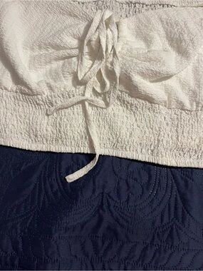 SHEIN White Smocked Strapless Crop Top with Tie Detail